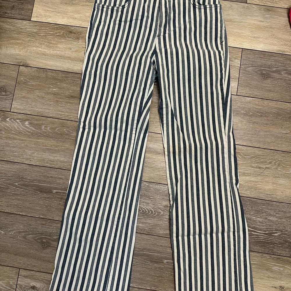 Anthropologie Navy and White Striped Straight Leg Jeans
